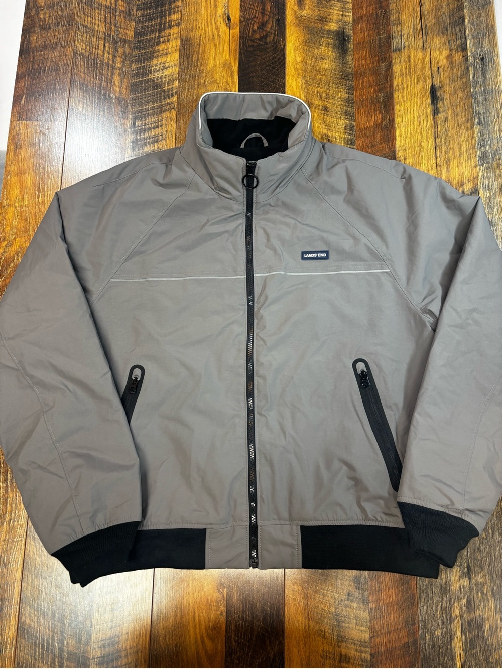 Lands' End Men's Gray Classic Squall waterproof Jacket, fleece lined, Sz L 42-44